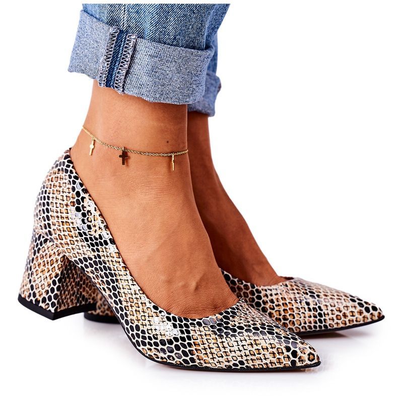Leather Pumps With Animal Pattern Lewski Shoes 2801 Black-Beige
