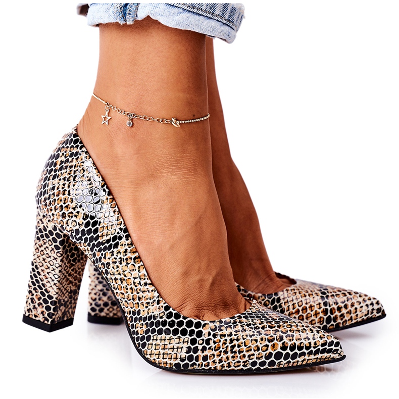 Leather Pumps With Animal Pattern Lewski Shoes 2453 Black-Beige Leather Pumps With Animal Pattern Lewski Shoes 2453 Black-Beige