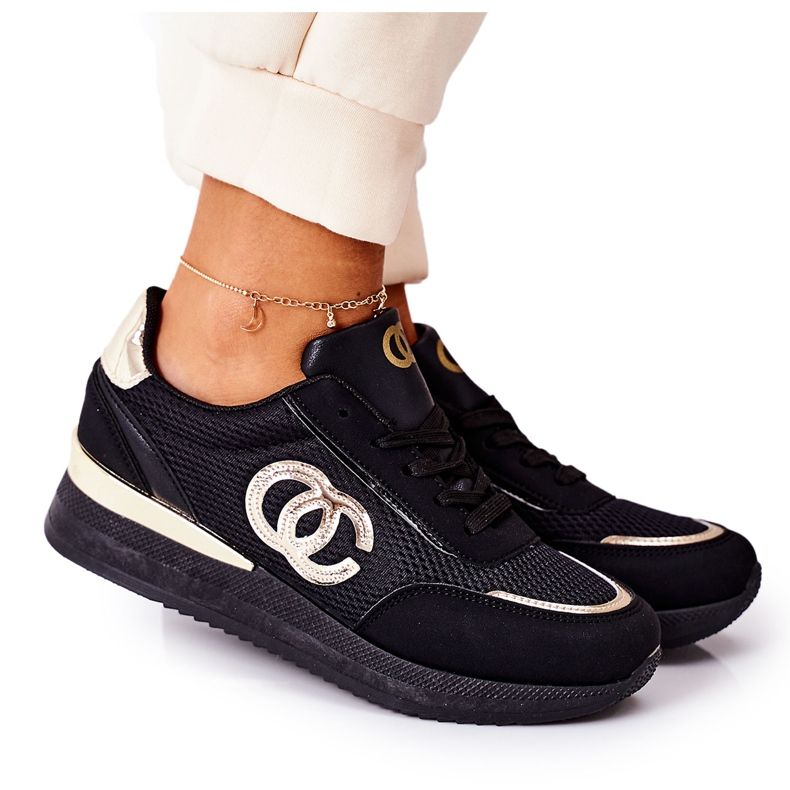 PE1 Women's Sport Shoes Sneakers Black and Gold Under Control golden