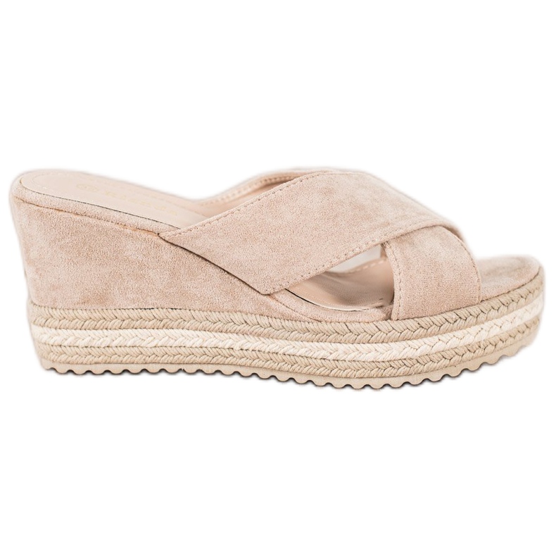 SHELOVET Suede Wedge Sandals beige