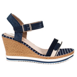 SHELOVET Wedge Sandals navy blue