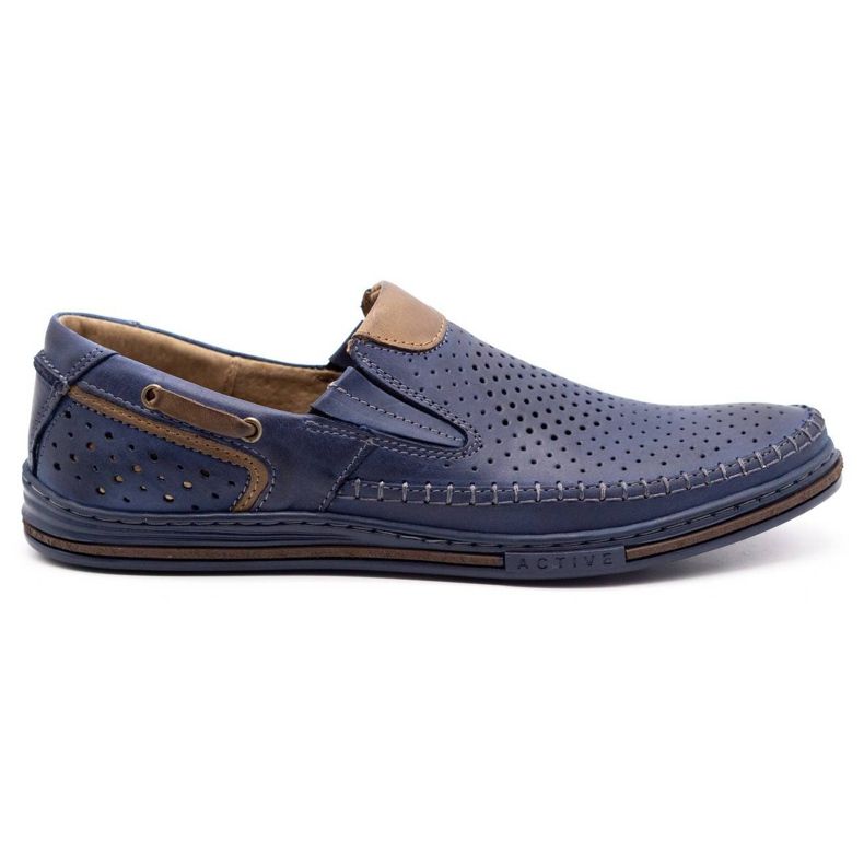 Polbut Men's leather shoes 09 for summer Navy blue with brown