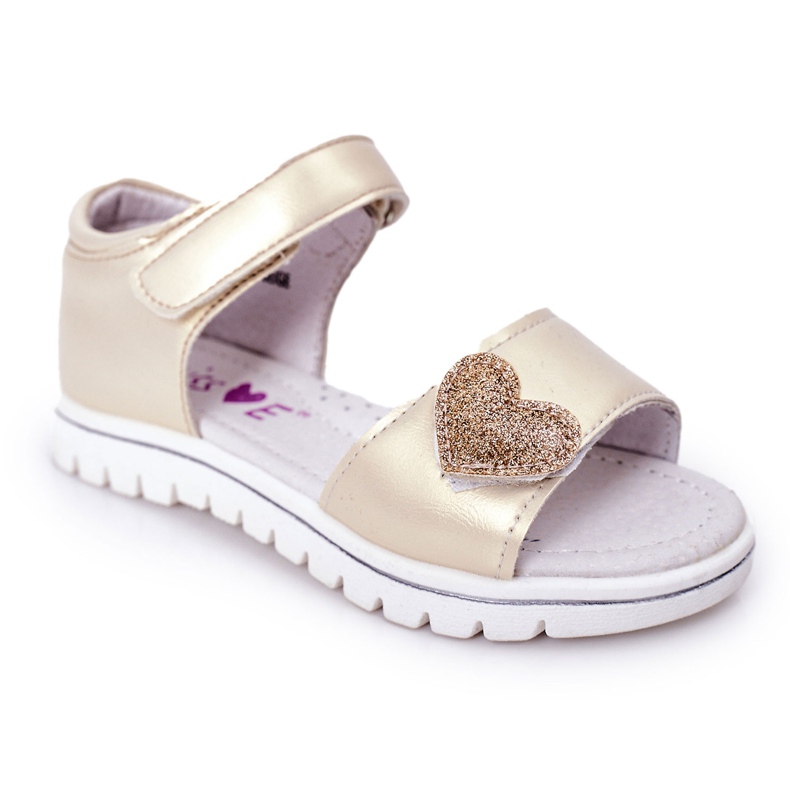 Children's Sandals With Golden Sweetheart Velcro