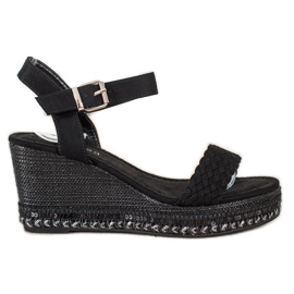 SHELOVET Braided Wedge Sandals black