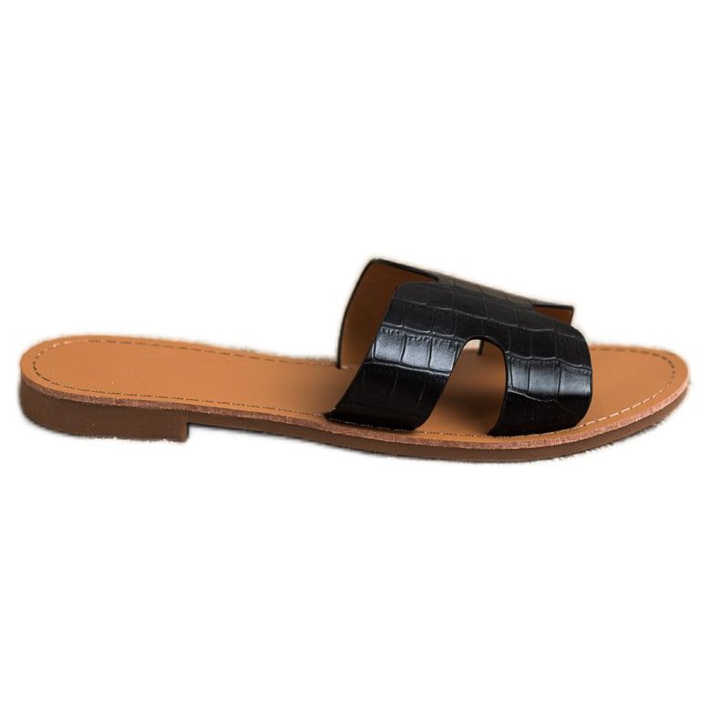 SHELOVET Classic Black Eco Leather Slippers