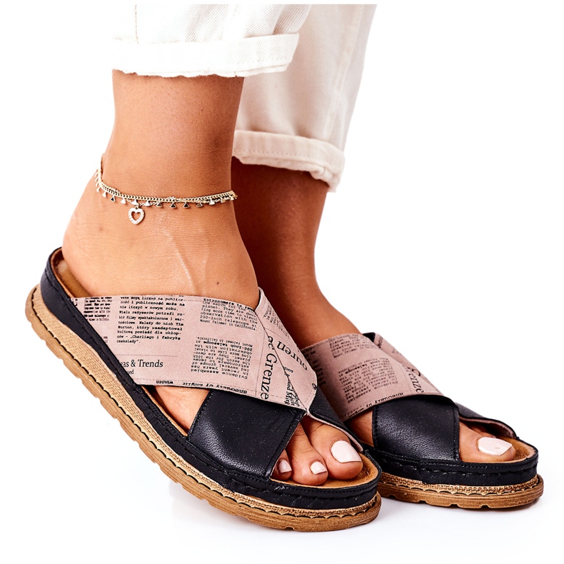 Maciejka 04986-01 Black-Brown Profiled Leather Slippers Maciejka 04986-01 Black-Brown Profiled Leather Slippers