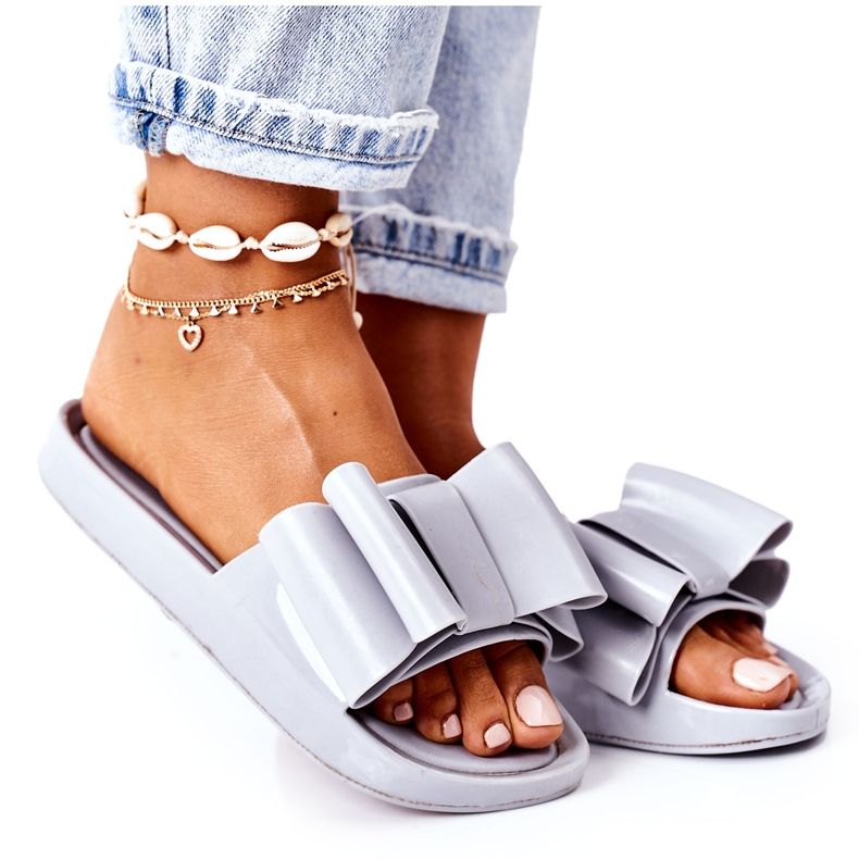 PS1 Rubber Slippers With Gray April Bow grey