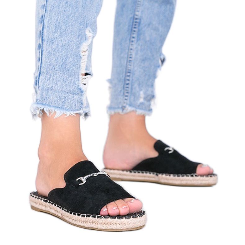 Black slippers with Roseau buckle