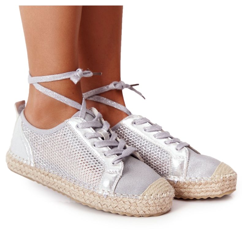 S.Barski Laced Openwork Espadrilles S. Barski L17704 Silver
