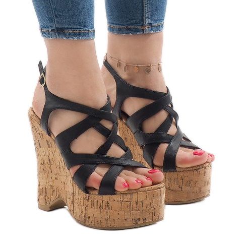 Black wedge sandals 10193