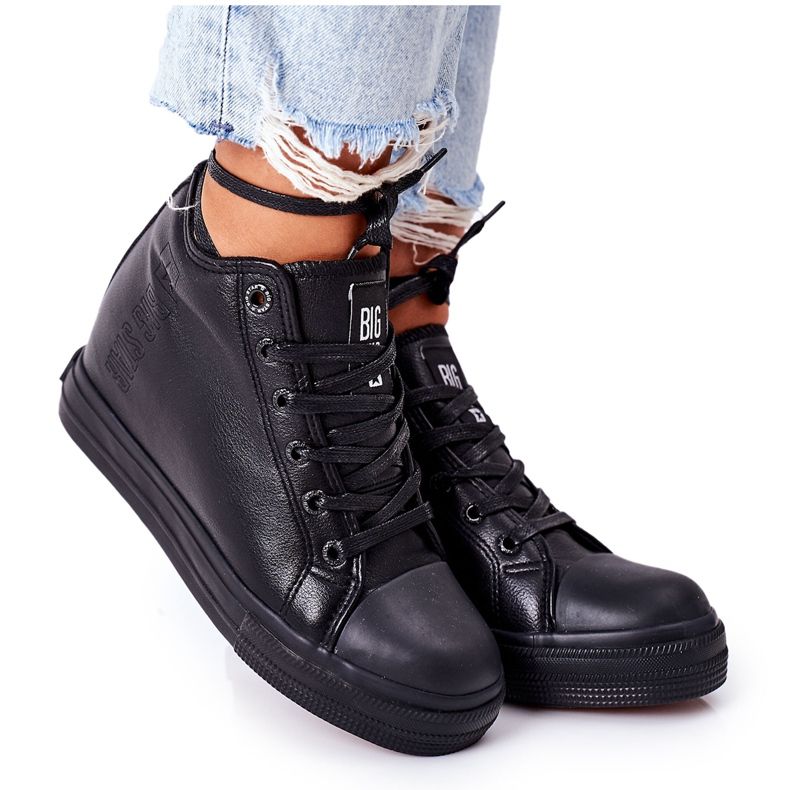 Leather Sneakers On Wedge Big Star EE274127 Black Leather Sneakers On Wedge Big Star EE274127 Black