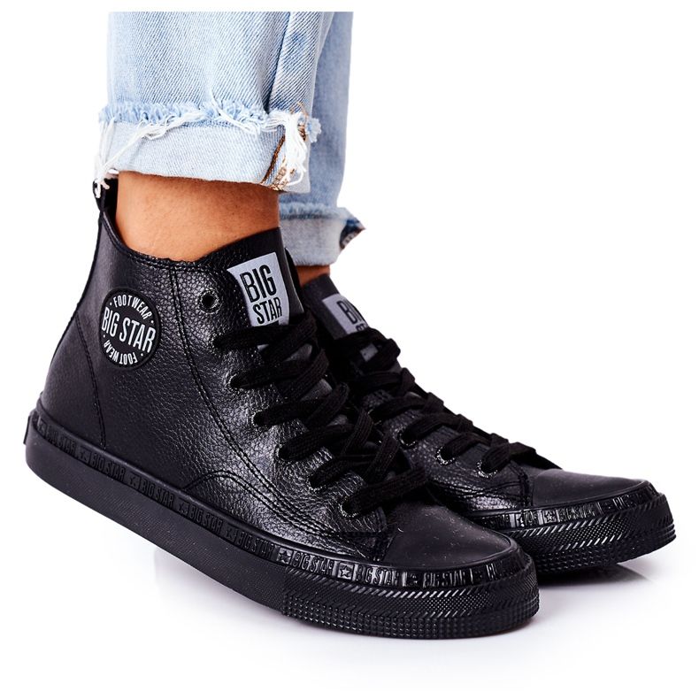 Women's Leather High Sneakers Big Star GG274015 Black