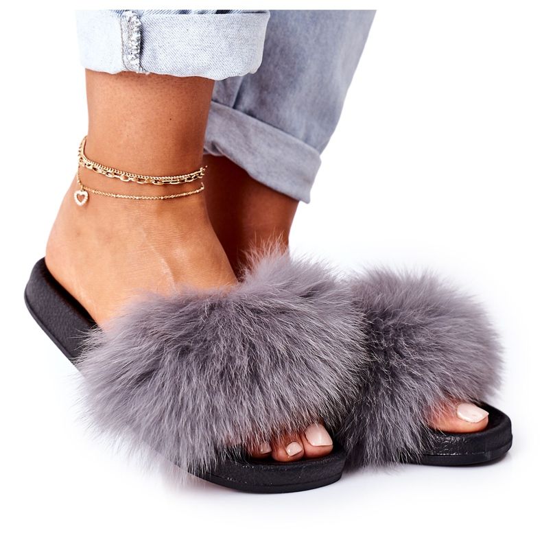 PS1 Women's slippers with fur Dark gray Belmondo grey