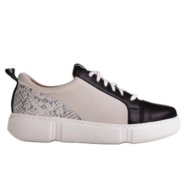 Marco Shoes Black lightweight leather sneakers with an insert beige