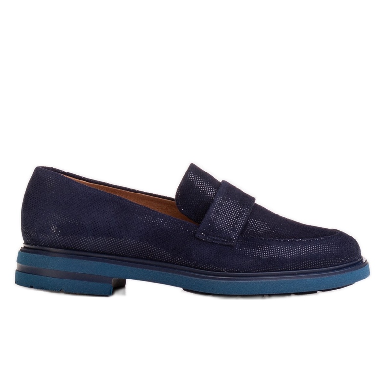 Marco Shoes Navy blue moccasins with a velor decoration