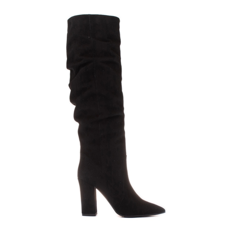 Marco Shoes High, ruffled black boots made of natural suede