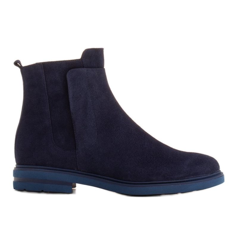 Marco Shoes Light boots insulated with a flat bottom made of natural leather navy blue