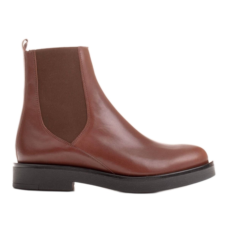 Marco Shoes Flat leather ankle boots with insulation with a wide rubber in the upper brown