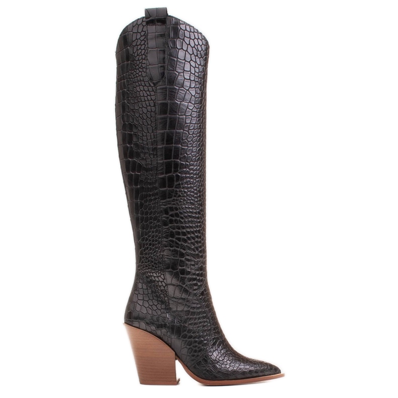Marco Shoes High boots for women cowboy boots, croco pattern black