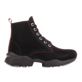 Marco Shoes Sporty women's nubuck boots with red inserts black