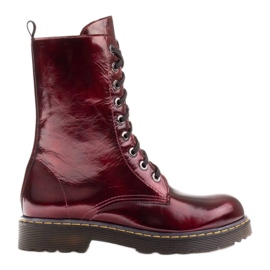 Marco Shoes High ankle boots, boots tied on a translucent sole red Marco Shoes High ankle boots, boots tied on a translucent sole red