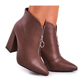 FG1 Women's Ankle Boots On a Heel Zipper on the front Khaki Save Me brown