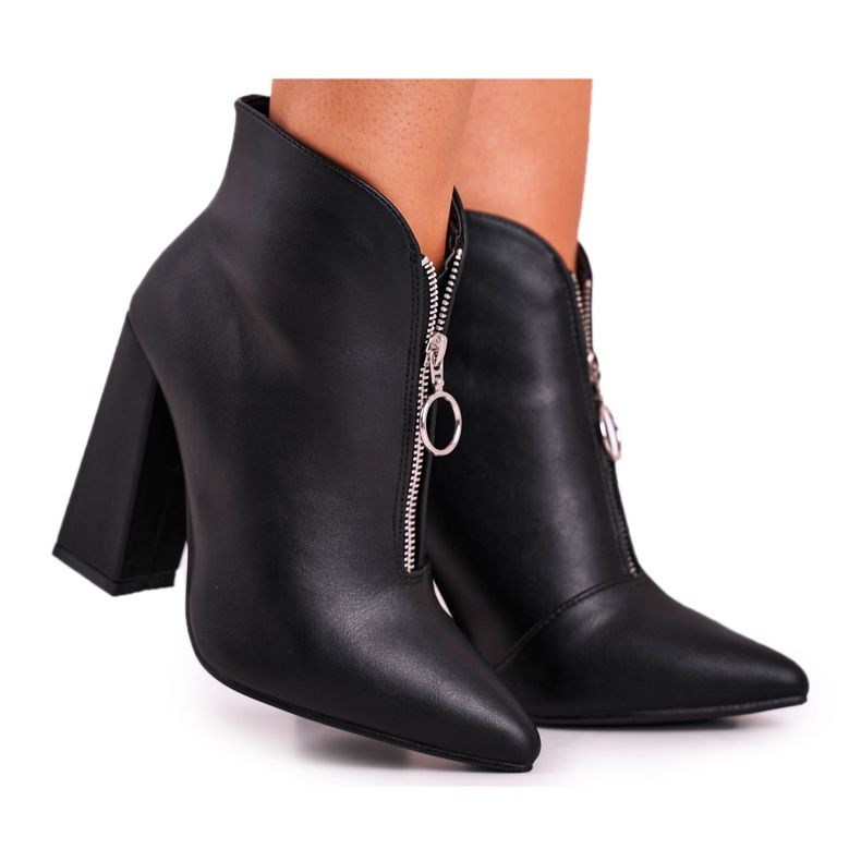 FG1 Women's Boots On A Heel Zipper On The Front Black Save Me