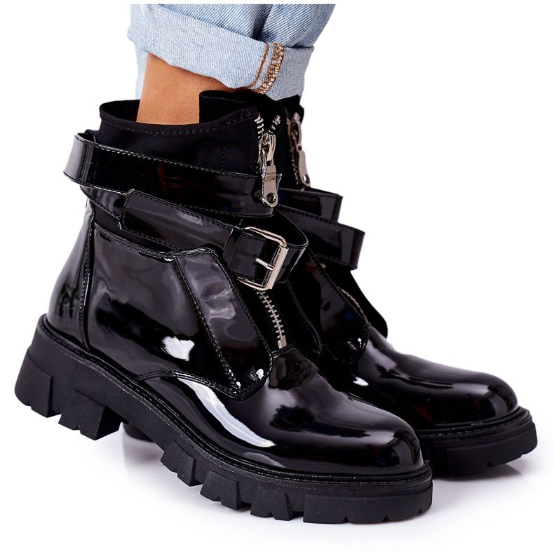 PS1 Lacquered Warm Boots Workers Black Not Realy