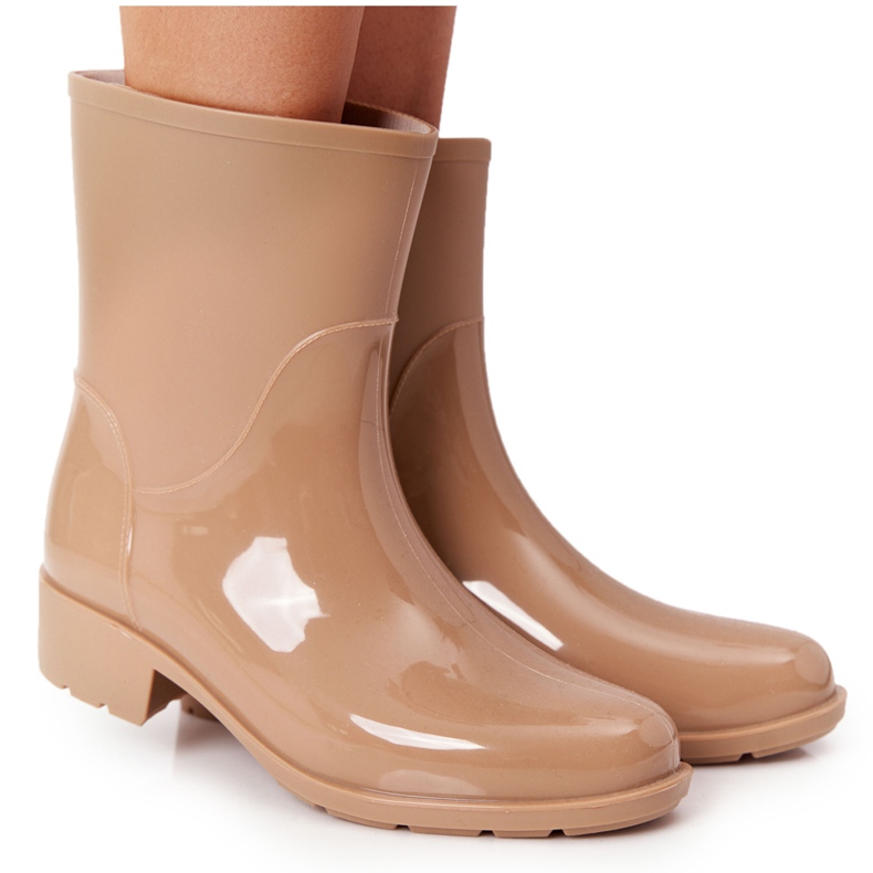 PS1 Shiny Galoshes Beige Jodhpur boots Rainy Day