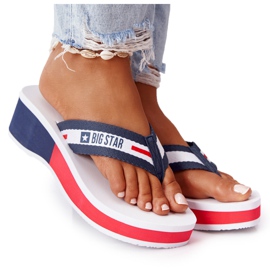 Women's flip-flops on the wedge Big Star HH274A093 White navy blue