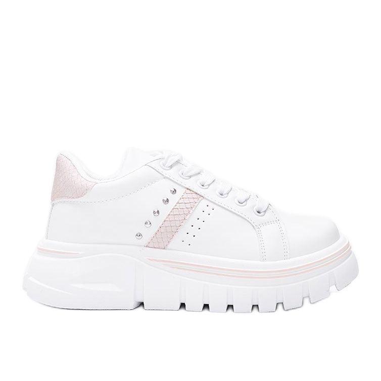 White sneakers with beige details on a high Alasana sole