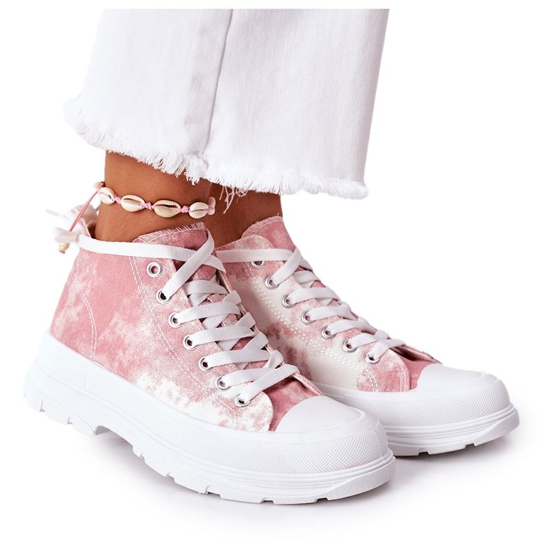 FJ1 High Pink Sneakers On Big Sole With Tie-Dye Trissy Effect white