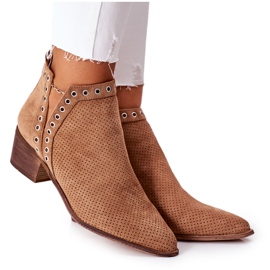 Openwork boots with cut-outs, Camel Western brown