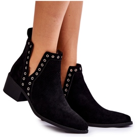PA1 Black Western Black Openwork Booties