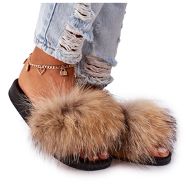 BM Slippers with Natural Fur Camel Elsa brown