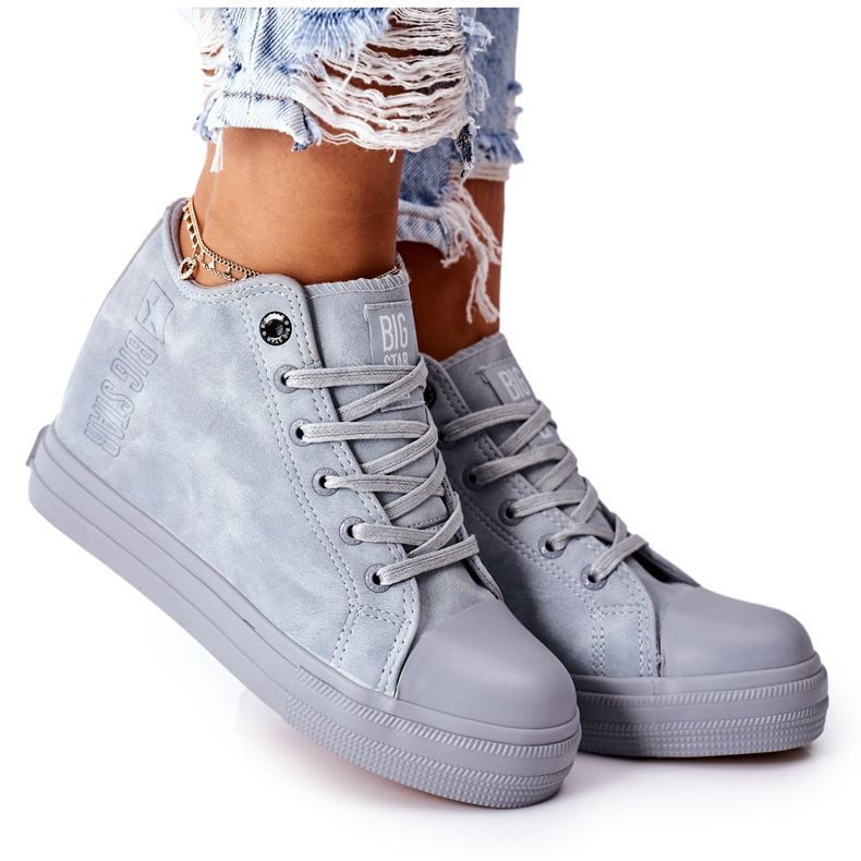 Leather Sneakers On Wedge Big Star II274094 Blue