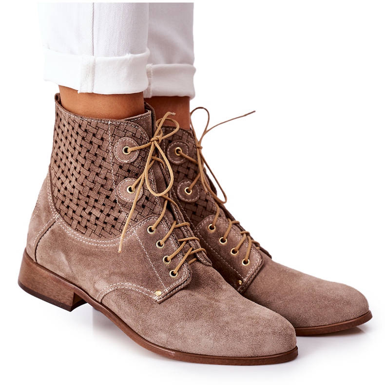 Alberto Violli Suede Booties With Openwork Cappuccino Josie Pattern brown