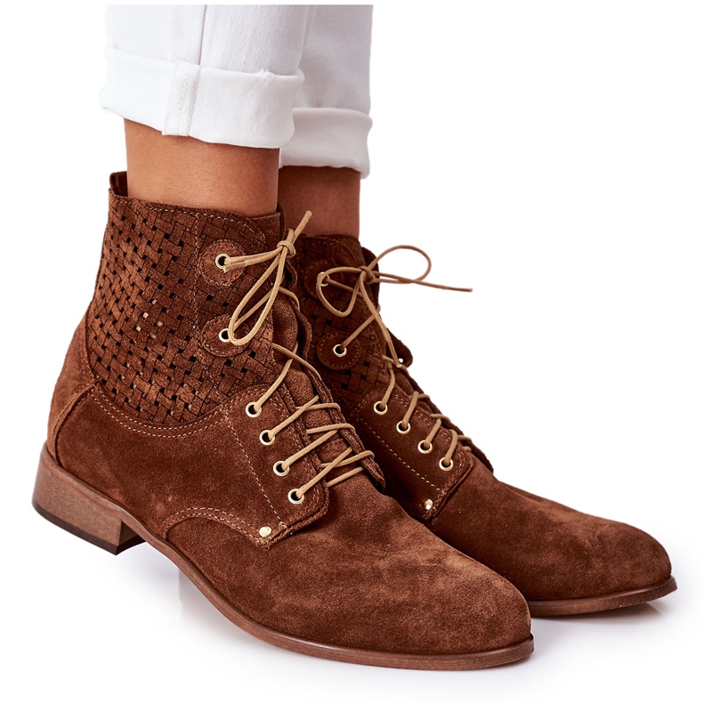 Alberto Violli Suede Boots With Openwork Pattern Brown Josie