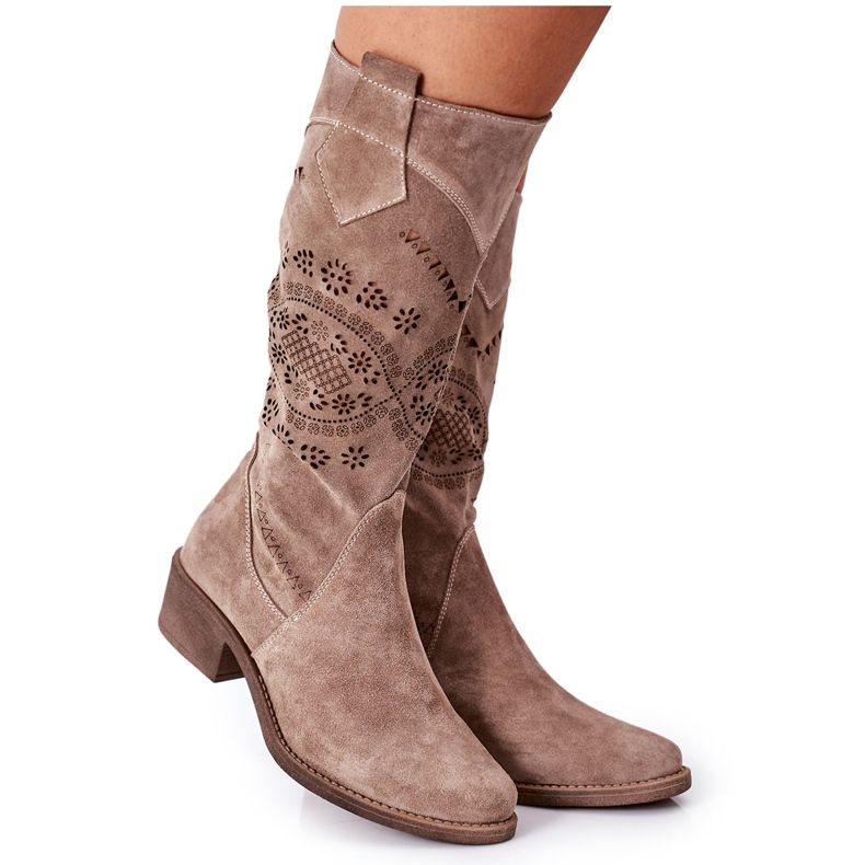 Alberto Violli Suede Boots With Openwork Cappuccino Sierra Pattern brown