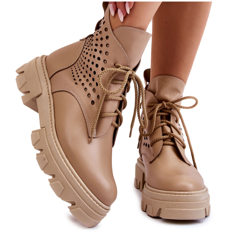 Alberto Violli Leather Workers With Openwork Pattern Beige Abilene