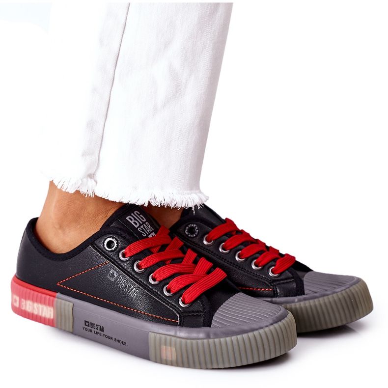 Women's Leather Sneakers Big Star II274134 Black red