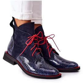 Alberto Violli Leather Booties With Crocodile Pattern Navy Blue Cheyenne red