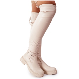 PS1 Leather Boots Over The Knee Beige Selina