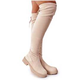 PS1 Beige Suede Over The Knee Boots Selina