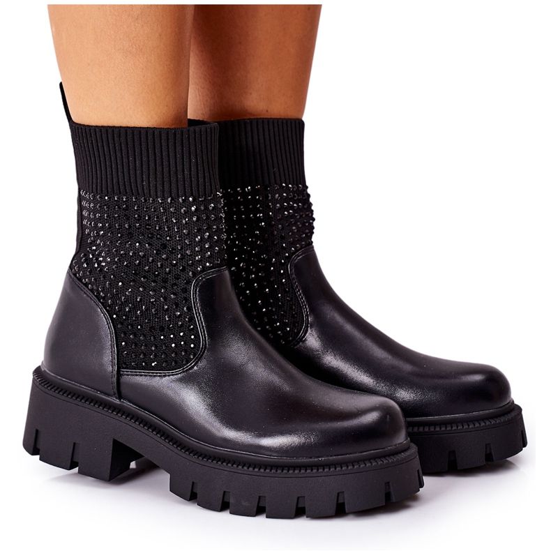 Black Xoxo Workers Made of Flexible Fabric With Cubic Zirconia