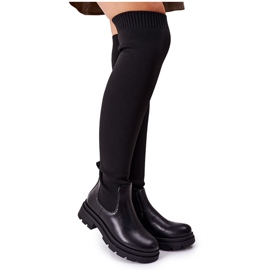 Boots Of Elastic Fabric Black Ice Coffee Above The Knee Boots Of Elastic Fabric Black Ice Coffee Above The Knee