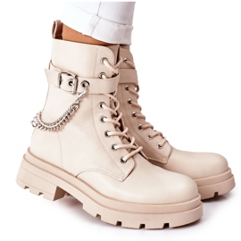 Beige Worker Boots with Chain Midtown