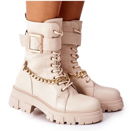 Beige Workers Boots with Chain Buckle Tanaros