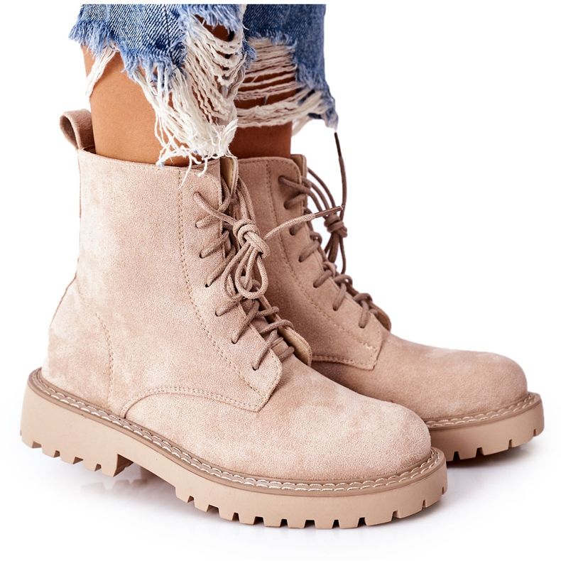 PS1 Suede Booties Zipper Beige Belados