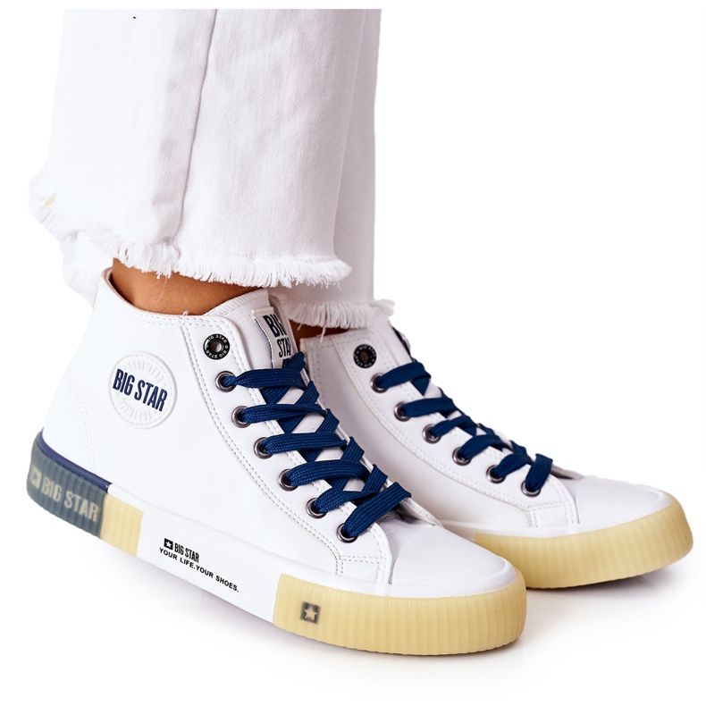 Leather High Sneakers Big Star II274137 White navy blue